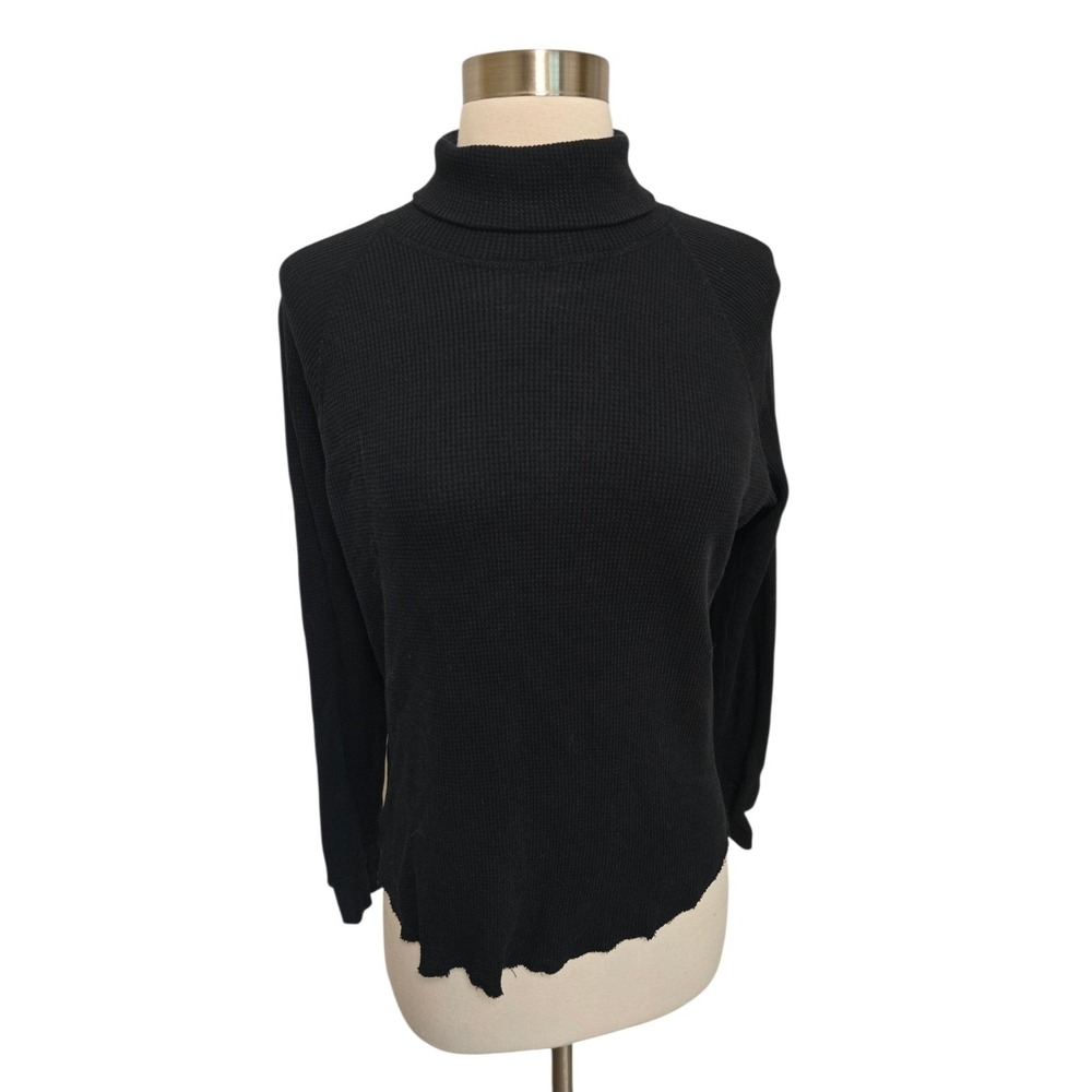 Everlane Womens Thermal Waffle Neck Turtleneck‎ Shirt Size XS Black Long Sleeve
